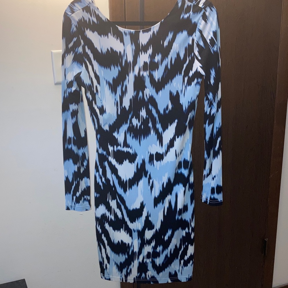 Jennifer Lopez Blue and Black Long Sleeve Bodycon Dress